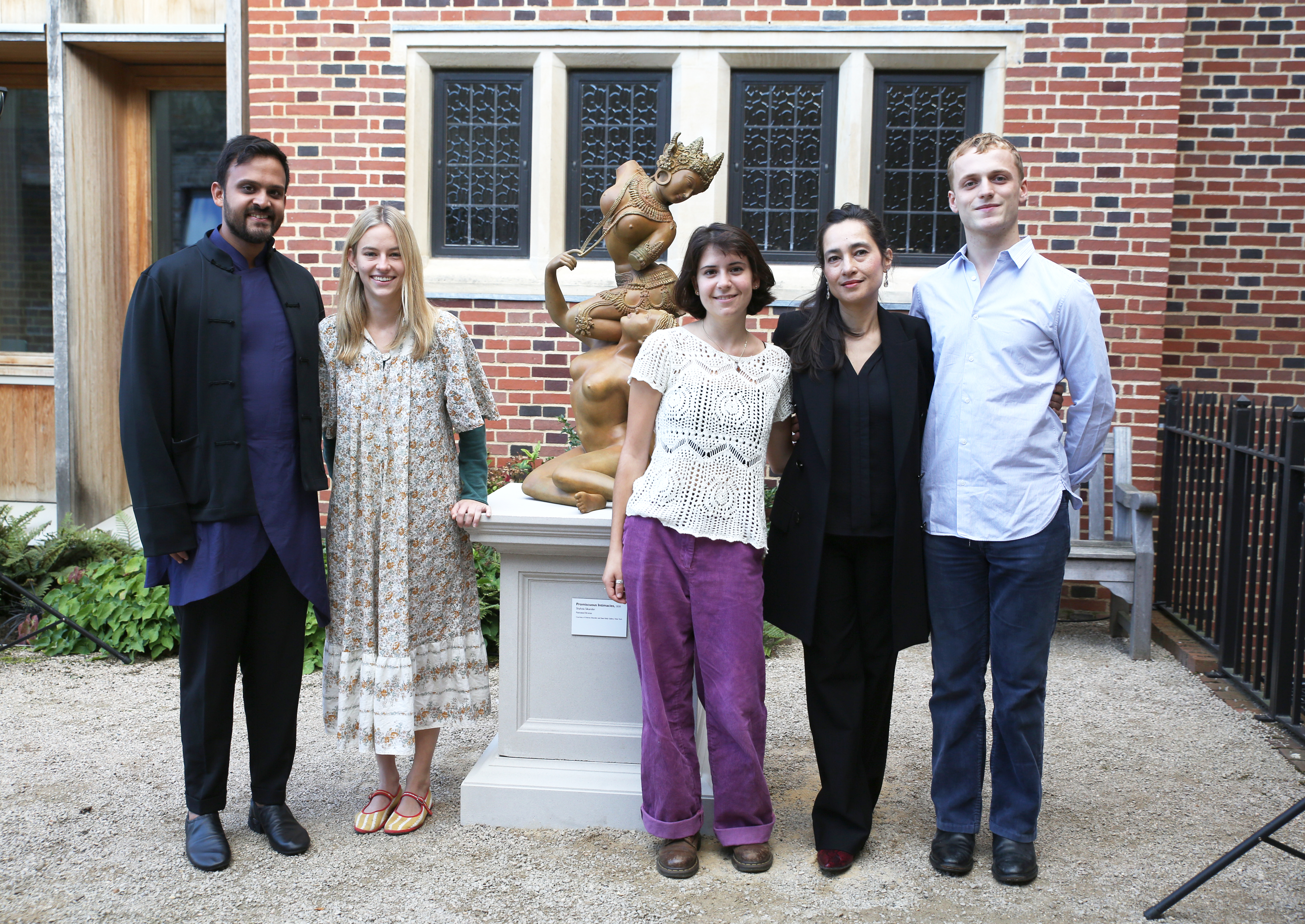 <p>The team (from L to R):<br />
Dr Vivek Gupta (Curator)<br />
Emily Duckworth (student curator)<br />
Zoe Turov (student curator)<br />
Shahzia Sikander (the artist)<br />
Giacomo Prideaux (student curator)</p>
